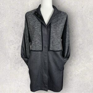 Lululemon Cocoon Car Coat Black Grey Womens Size Small Tweed Long Jacket Loose‎